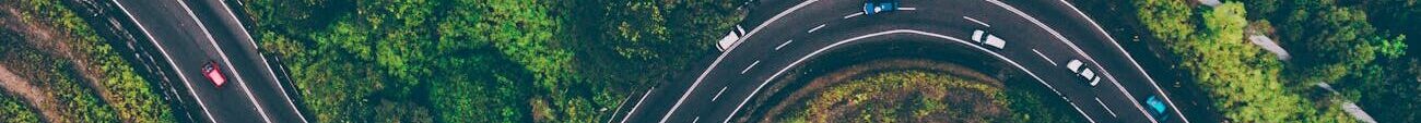 aerial view of road in the middle of trees